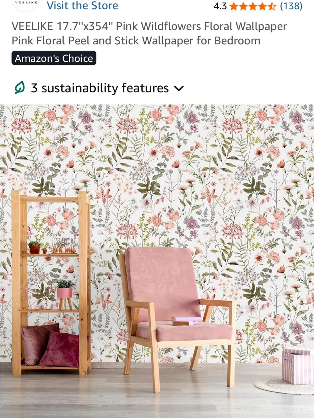 Pink Wildflowers Peel and Stick Wallpaper - TWO FULL ROLLS UNOPENED